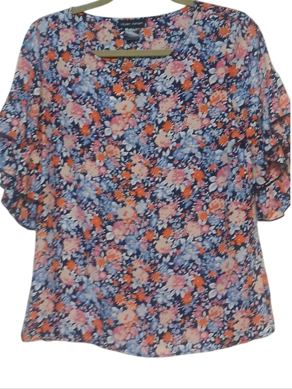 Lauren Hansen - NWT, Floral Blouse, Ruffled Short Sleeve, Round Neck, Size S - Picture 2 of 13